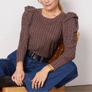 Nation LTD Plaid Purple and Brown Romy Top
